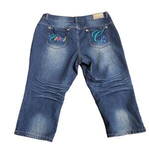Coogi Womens Embroidered Capri Jeans Size 18w Blue Denim Casual Authentic Sexy